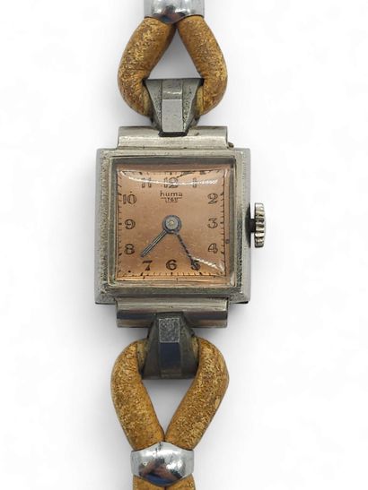 HUMA 761
Wristwatch, square steel case, copper...