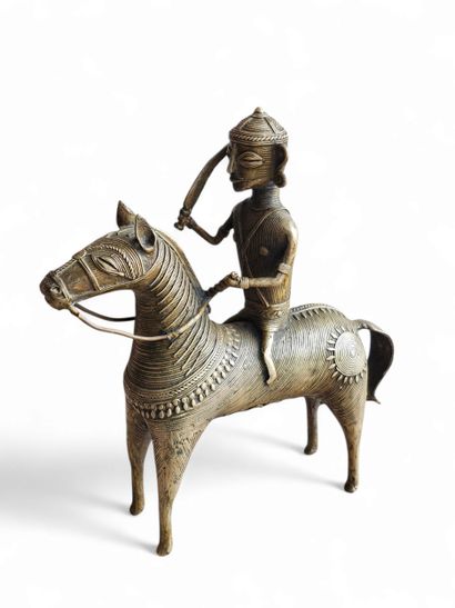 INDIAN WORK
Warrior on horseback 
Bronze...