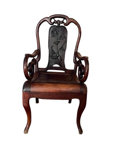 MANDARIN ARMCHAIR in natural wood with openwork,...