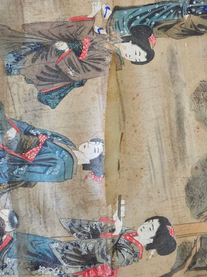 JAPAN TAISHO PERIOD
Three large silk doors,...