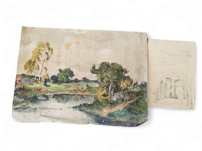 SIX AQUARELLES on paper and one on wood
Nine...