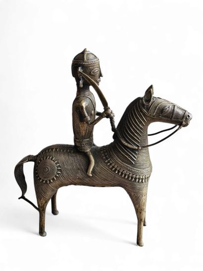 INDIAN WORK
Warrior on horseback 
Bronze...