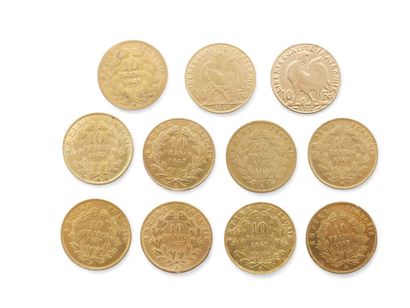 CURRENCY 
ELEVEN 10 franc gold coins with...