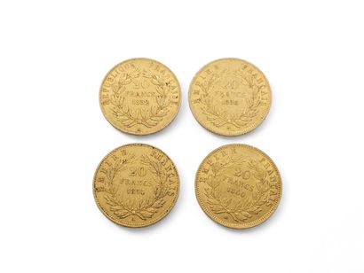 CURRENCY 
FOUR 20 francs gold Napoleon non...