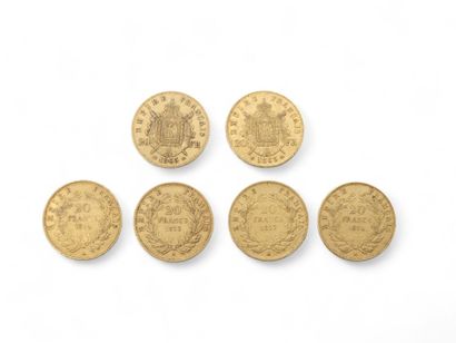 LOT of six gold coins including : 
Six Napoleon...