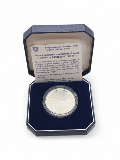 Swiss commemorative coin set in 999° silver...