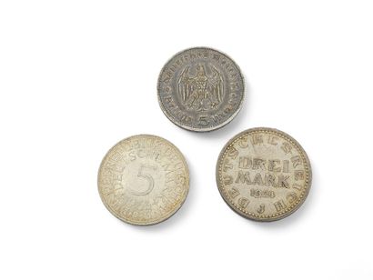 GERMANY
Three silver coins:
3 Marks 1924
5...
