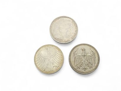 GERMANY
Three silver coins:
3 Marks 1924
5...
