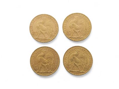 CURRENCY 
FOUR 20 franc gold rooster coins...