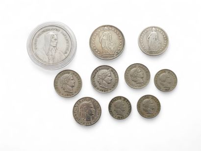 835° Swiss silver coin set including
A 5...