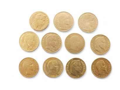 CURRENCY 
ELEVEN 10 franc gold coins with...