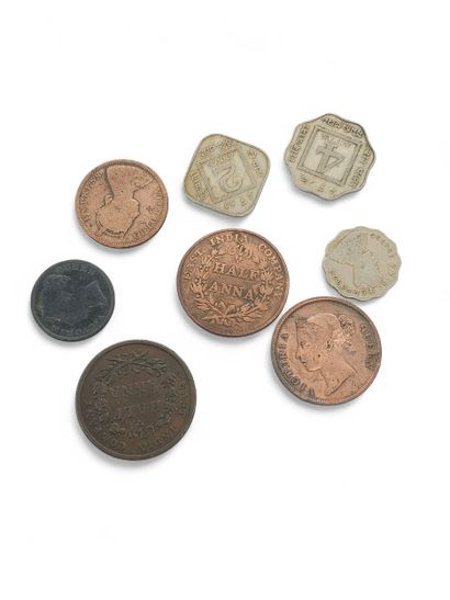 LOT of nine British India coins dated 1835...