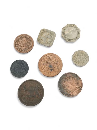 LOT of nine British India coins dated 1835...