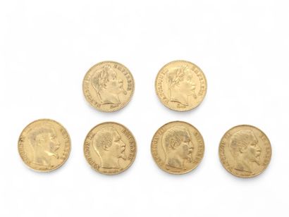 LOT of six gold coins including : 
Six Napoleon...