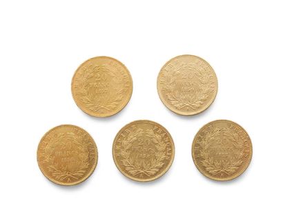CURRENCY
FIVE 20 franc gold Napoleon III...