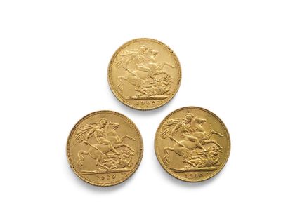 CURRENCY 
TWO gold SOUVERAINS Edouard VII...