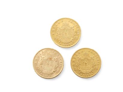 CURRENCY 
Three Napoleon III in gold 
1863/BB
1868/A
Weight...