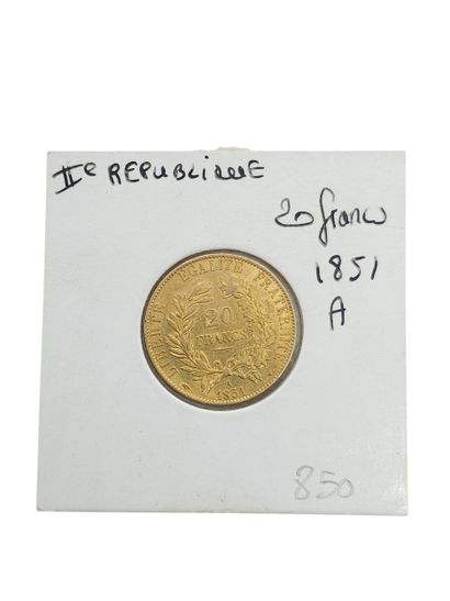 PIECE 20 francs or 1851/A 
Weight : 6,45...