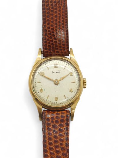 TISSOT
Brown leather wristwatch with gilt...