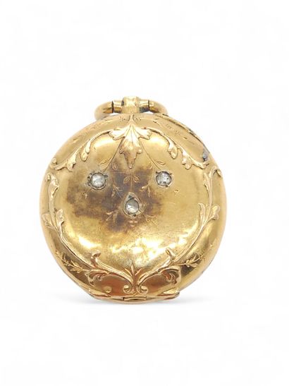 750° yellow gold collar-watch, white enamelled...