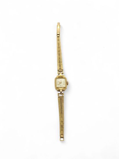 LIP
Gilt metal wristwatch, square case, cream...