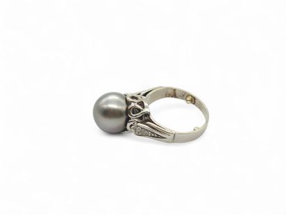 BAGUE en or gris 750° et platine 950° ornée...