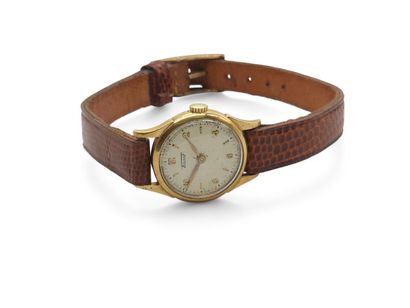 TISSOT
Brown leather wristwatch with gilt...