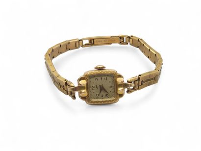 LIP
Gilt metal wristwatch, square case, cream...
