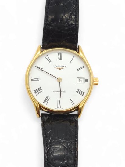 LONGINES Bracelet watch, round gilt steel...