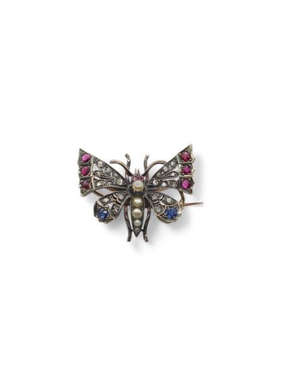 19th century WORK 
Butterfly brooch in 750°...