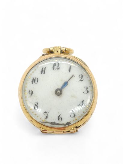 750° yellow gold collar-watch, white enamelled...