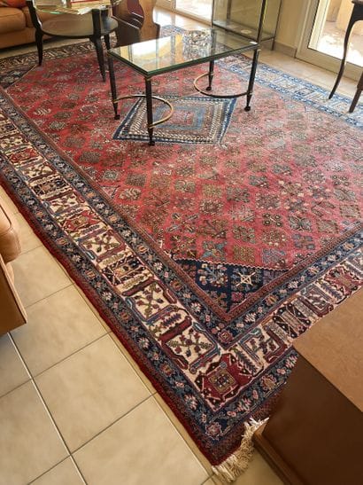 GRAND TAPIS sur fond rouge à médaillon central
Dim...