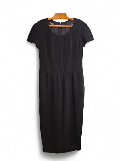 CHANEL 
LONG DRESS in black wool with silk...