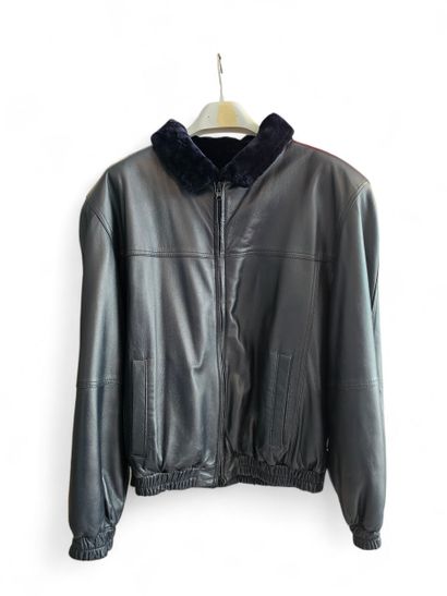 DAVID GREEN 
Blouson en cuir doublé en vison...