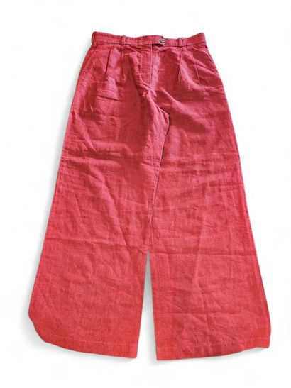 HERMES Paris 
Pants in burgundy linen 
Size...