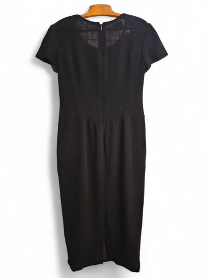 CHANEL 
LONG DRESS in black wool with silk...