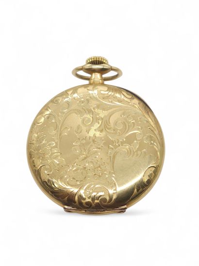 Pocket watch in 750° yellow gold, white enamelled...