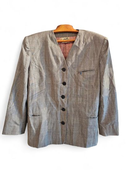 HERMES 
Tailleur jupe et veste en laine à...