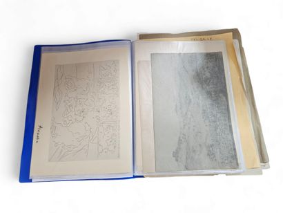 ENSEMBLE DE GRAVURES DESSINS ET AQUARELL...