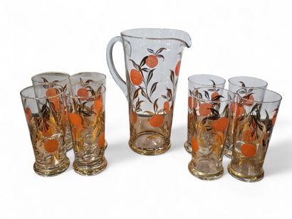 Service à orangeade en verre à décor d'o...