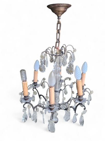 CAGE LIGHT with six arms 
Opaline chande...
