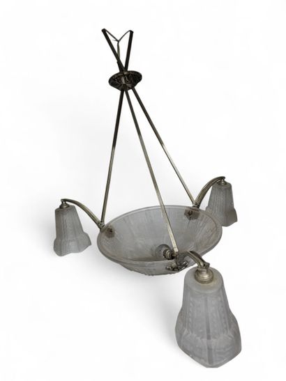 Moulded glass three-light chandelier
One...
