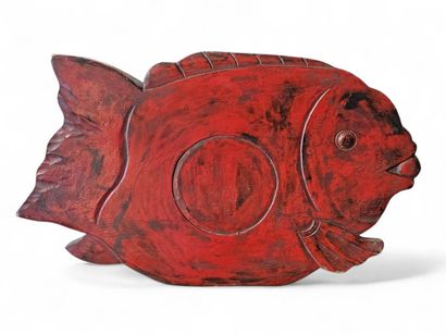CHINA 20th century 
Carved and red lacquered...