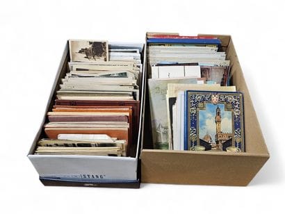 SET OF POST CARDS in two shoe boxes including...