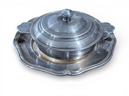 COUVERED CANDLE and a scalloped-edged dish...