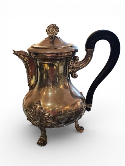 CAFETIERE in tripod silver-plated metal,...