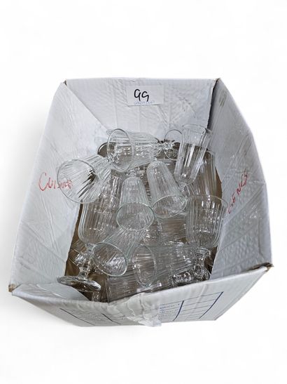 Set of stemmed glasses in cardboard box
