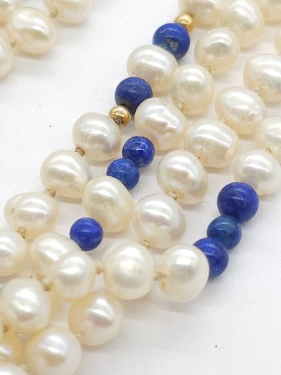 sautoir necklace of cultured pearls, lapis...