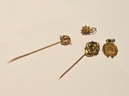 LOT of 750° gold including : 
Two tie pins
Pendant...