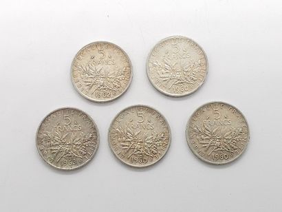 France | REUNION of 5 silver 5-franc coins...